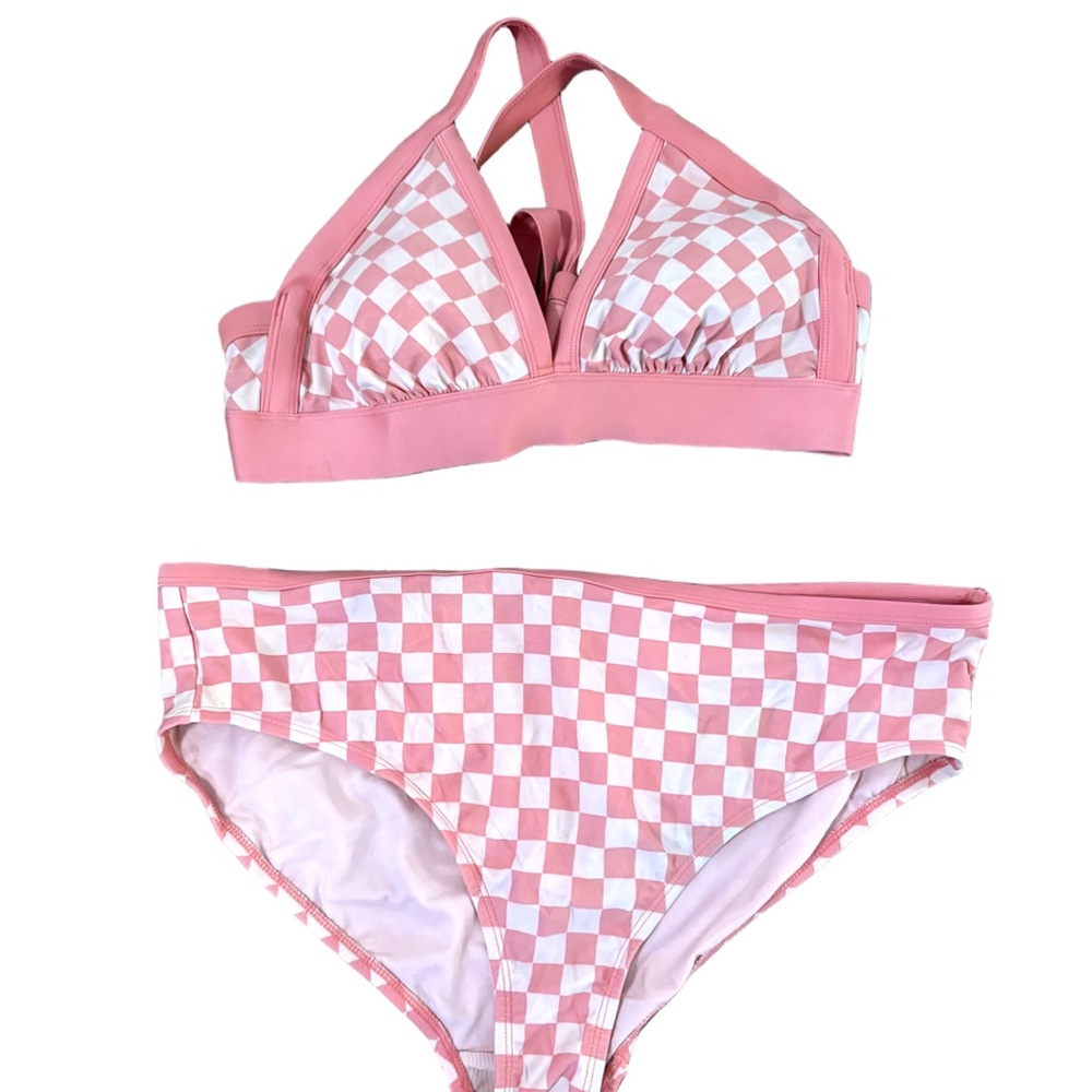 Kona Sol Pink & White Checkered Bikini Set – Women’s Size X